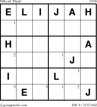 The grouppuzzles.com Difficult Elijah puzzle for  with the first 3 steps marked