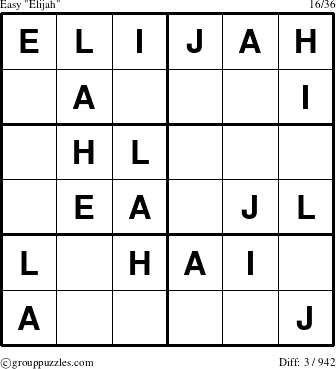 The grouppuzzles.com Easy Elijah puzzle for 