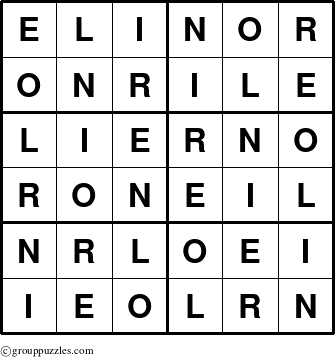 The grouppuzzles.com Answer grid for the Elinor puzzle for 