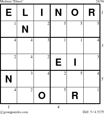 The grouppuzzles.com Medium Elinor puzzle for , suitable for printing, with all 5 steps marked