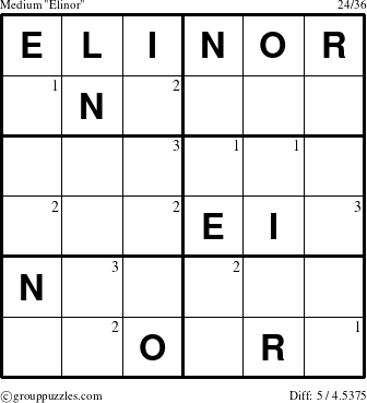 The grouppuzzles.com Medium Elinor puzzle for  with the first 3 steps marked