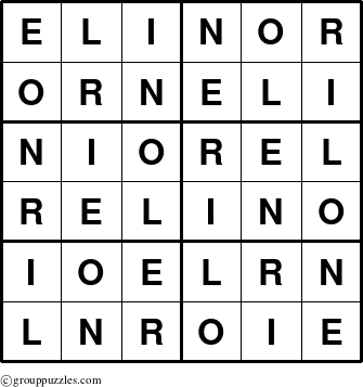 The grouppuzzles.com Answer grid for the Elinor puzzle for 