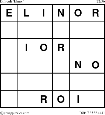 The grouppuzzles.com Difficult Elinor puzzle for 