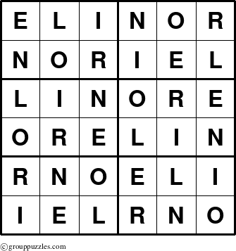 The grouppuzzles.com Answer grid for the Elinor puzzle for 