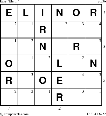The grouppuzzles.com Easy Elinor puzzle for  with all 4 steps marked
