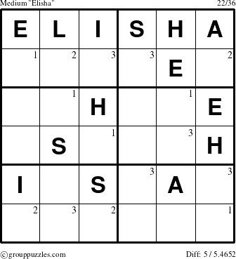 The grouppuzzles.com Medium Elisha puzzle for  with the first 3 steps marked