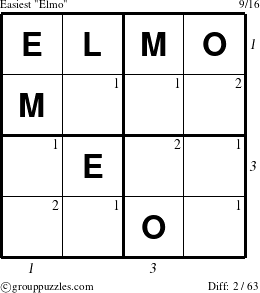 The grouppuzzles.com Easiest Elmo puzzle for , suitable for printing, with all 2 steps marked