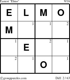 The grouppuzzles.com Easiest Elmo puzzle for  with the first 2 steps marked
