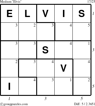 The grouppuzzles.com Medium Elvis puzzle for , suitable for printing, with all 5 steps marked