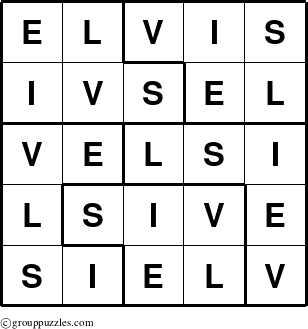 The grouppuzzles.com Answer grid for the Elvis puzzle for 