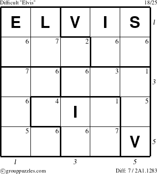 The grouppuzzles.com Difficult Elvis puzzle for  with all 7 steps marked