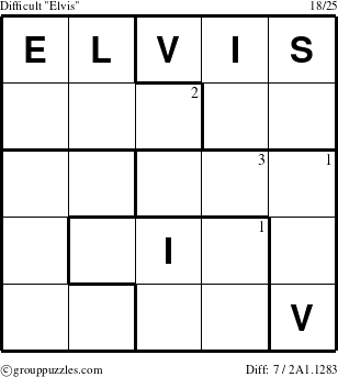 The grouppuzzles.com Difficult Elvis puzzle for  with the first 3 steps marked