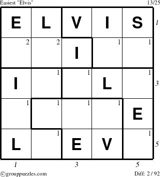 The grouppuzzles.com Easiest Elvis puzzle for , suitable for printing, with all 2 steps marked