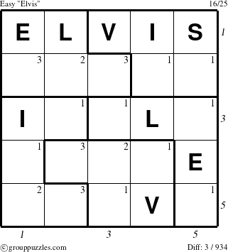The grouppuzzles.com Easy Elvis puzzle for  with all 3 steps marked