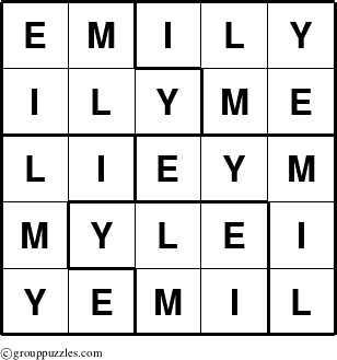 The grouppuzzles.com Answer grid for the Emily puzzle for 