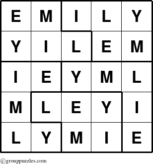 The grouppuzzles.com Answer grid for the Emily puzzle for 