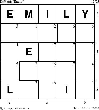 The grouppuzzles.com Difficult Emily puzzle for , suitable for printing, with all 7 steps marked