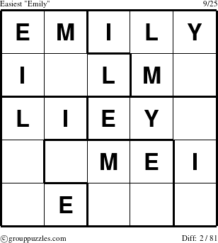 The grouppuzzles.com Easiest Emily puzzle for 