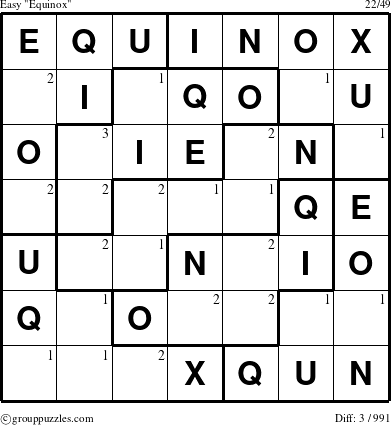 The grouppuzzles.com Easy Equinox puzzle for  with the first 3 steps marked