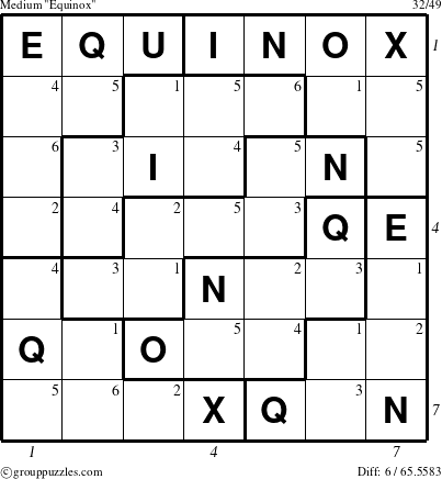 The grouppuzzles.com Medium Equinox puzzle for  with all 6 steps marked