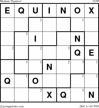 The grouppuzzles.com Medium Equinox puzzle for  with the first 3 steps marked