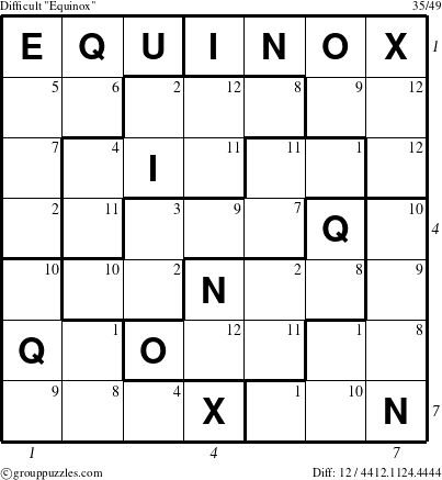 The grouppuzzles.com Difficult Equinox puzzle for , suitable for printing, with all 12 steps marked