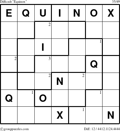 The grouppuzzles.com Difficult Equinox puzzle for  with the first 3 steps marked