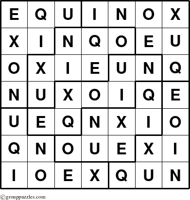 The grouppuzzles.com Answer grid for the Equinox puzzle for 