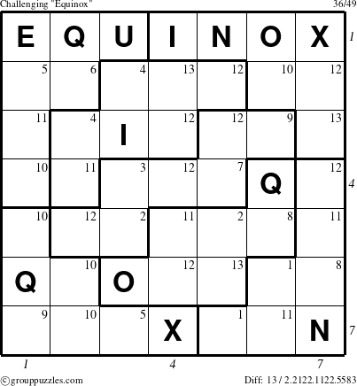 The grouppuzzles.com Challenging Equinox puzzle for , suitable for printing, with all 13 steps marked