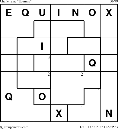 The grouppuzzles.com Challenging Equinox puzzle for  with the first 3 steps marked