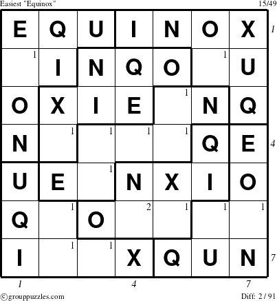 The grouppuzzles.com Easiest Equinox puzzle for , suitable for printing, with all 2 steps marked