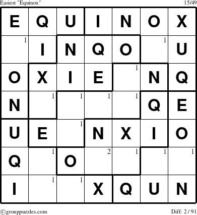 The grouppuzzles.com Easiest Equinox puzzle for  with the first 2 steps marked