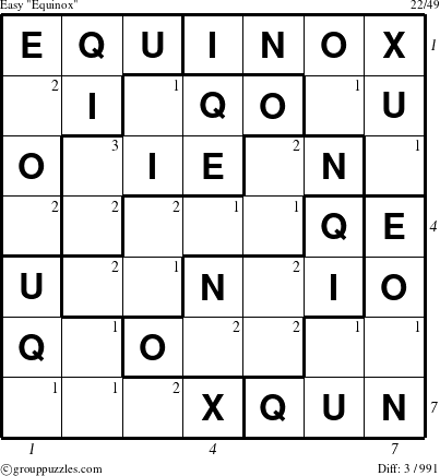 The grouppuzzles.com Easy Equinox puzzle for , suitable for printing, with all 3 steps marked