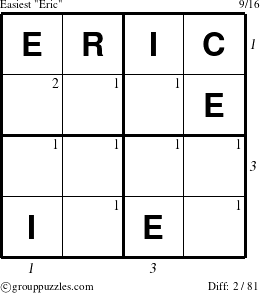 The grouppuzzles.com Easiest Eric puzzle for  with all 2 steps marked