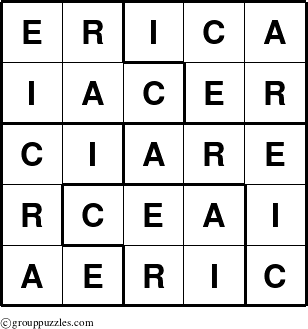 The grouppuzzles.com Answer grid for the Erica puzzle for 