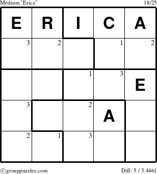 The grouppuzzles.com Medium Erica puzzle for  with the first 3 steps marked
