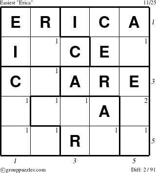 The grouppuzzles.com Easiest Erica puzzle for  with all 2 steps marked