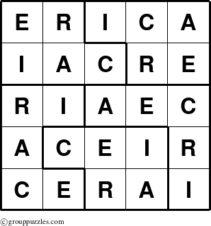 The grouppuzzles.com Answer grid for the Erica puzzle for 