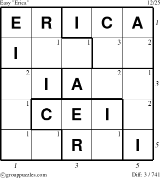 The grouppuzzles.com Easy Erica puzzle for  with all 3 steps marked