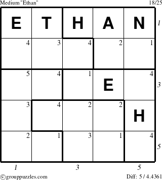 The grouppuzzles.com Medium Ethan puzzle for , suitable for printing, with all 5 steps marked