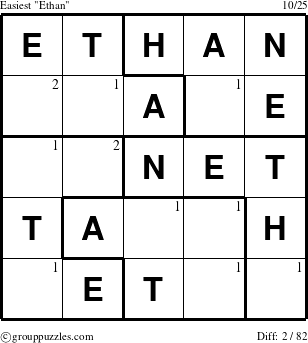 The grouppuzzles.com Easiest Ethan puzzle for  with the first 2 steps marked