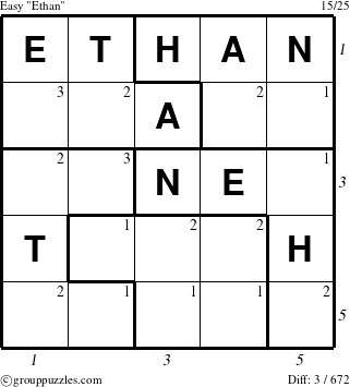 The grouppuzzles.com Easy Ethan puzzle for , suitable for printing, with all 3 steps marked