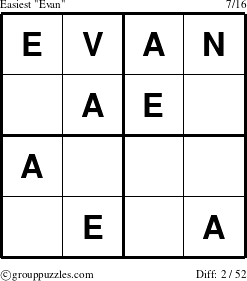 The grouppuzzles.com Easiest Evan puzzle for 