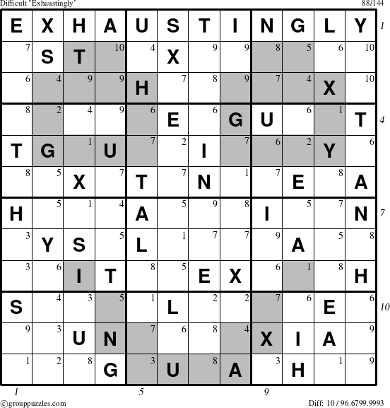 The grouppuzzles.com Difficult Exhaustingly puzzle for , suitable for printing, with all 10 steps marked