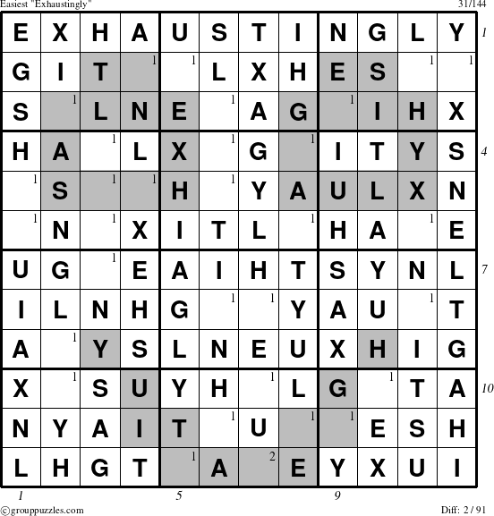 The grouppuzzles.com Easiest Exhaustingly puzzle for , suitable for printing, with all 2 steps marked