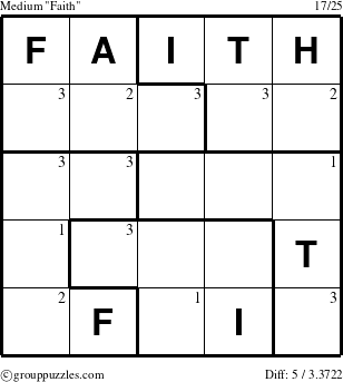 The grouppuzzles.com Medium Faith puzzle for  with the first 3 steps marked