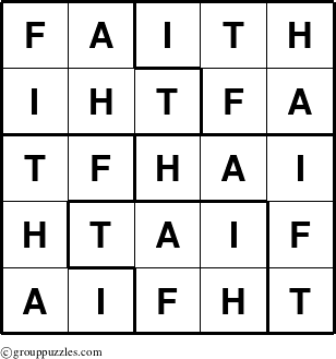 The grouppuzzles.com Answer grid for the Faith puzzle for 