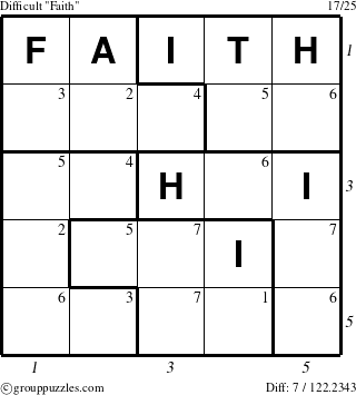 The grouppuzzles.com Difficult Faith puzzle for , suitable for printing, with all 7 steps marked