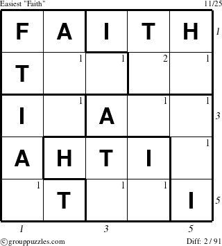 The grouppuzzles.com Easiest Faith puzzle for , suitable for printing, with all 2 steps marked