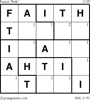 The grouppuzzles.com Easiest Faith puzzle for  with the first 2 steps marked